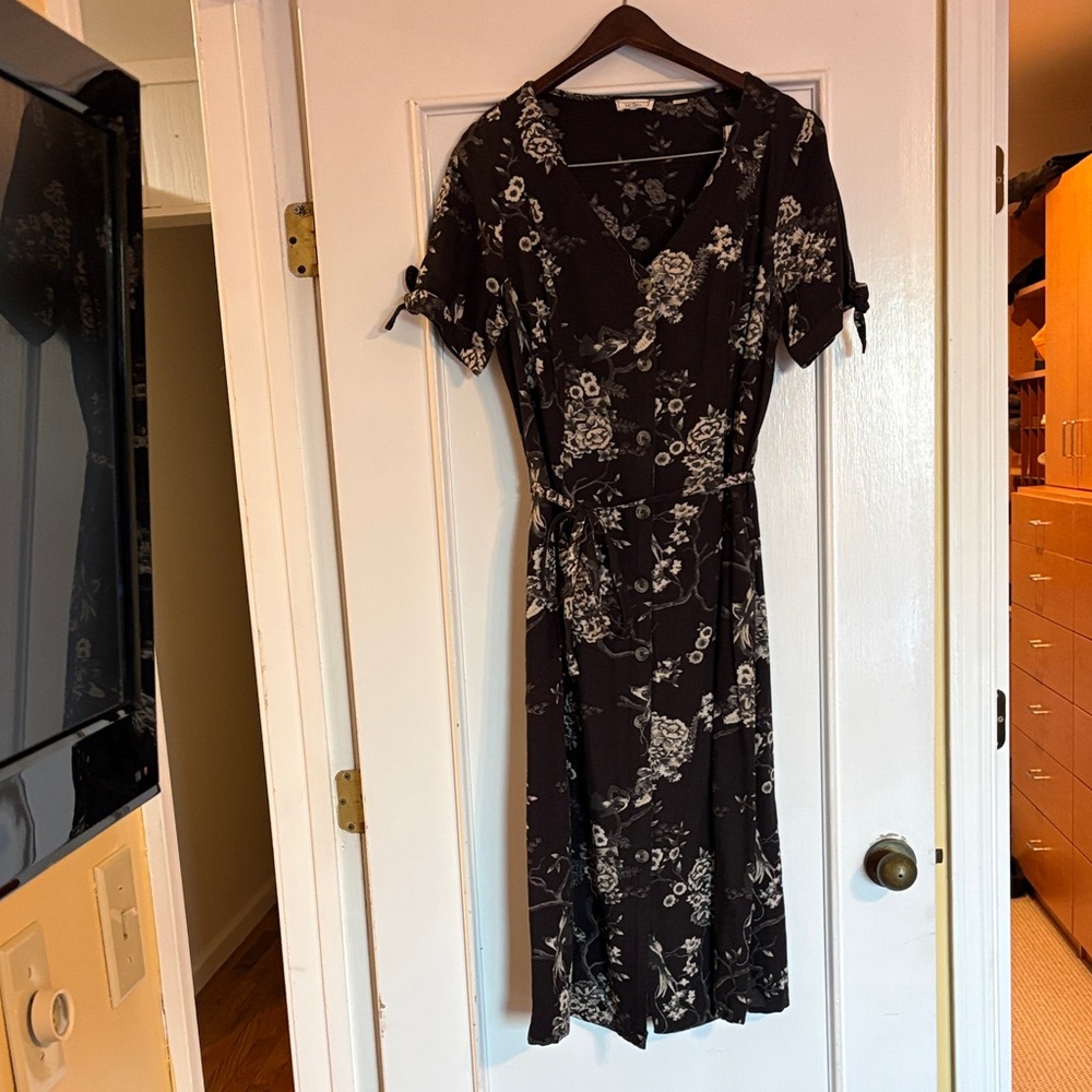 Fat Face Black Floral Midi Dress